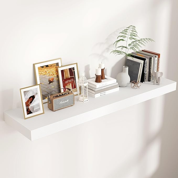 Floating Shelves for Wall, 48 Inch Wide x 12 Inch Deep Floating Shelves, Long Wood Floating Wall Shelf Shelves for Living Room Bathroom Bedroom Kitchen Home - (White, 48" W x 12" D x 2" H)