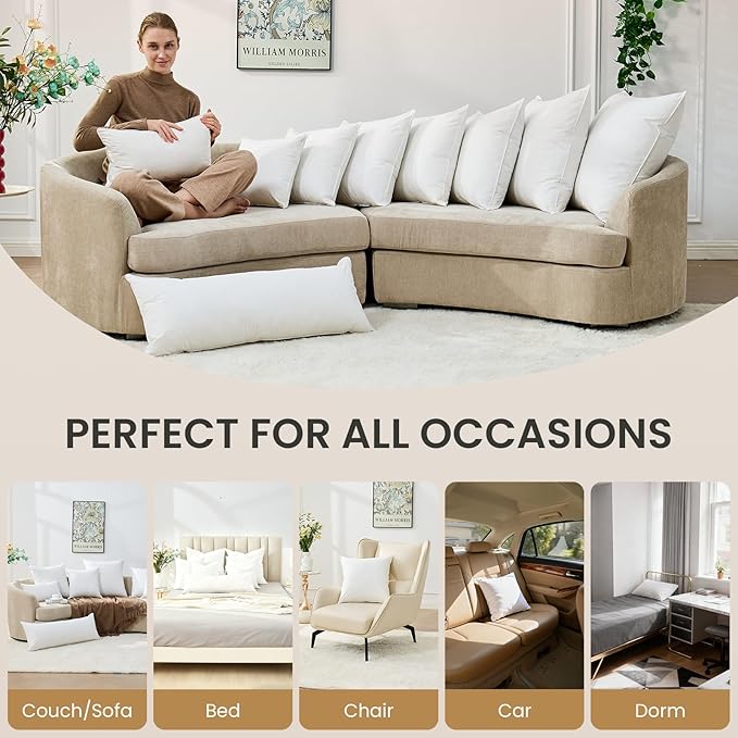 BHZ Throw Pillows 12x20 Euro Pillow Insert, Down Feather Alternative Pillow Inserts, Decorative Soft Large Square White Throw Pillows Insert for Couch Bed Dorm Sofa with Cotton Cover