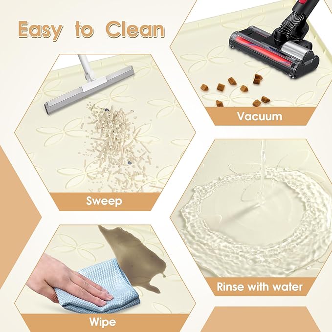 Cat Litter Mat, Large 34" x 22" Litter Box Mat, Waterproof Silicone Litter Mat for Litter Box, Non-Slip, Easy to Clean (Beige)