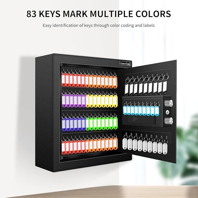 JUGREAT 80 Keys Cabinet with Sensor Light,Electronic Key Safe,Pin Code Keyless Storage Box for Keys,Secure Wall Mount Safe with 80 Key Tags