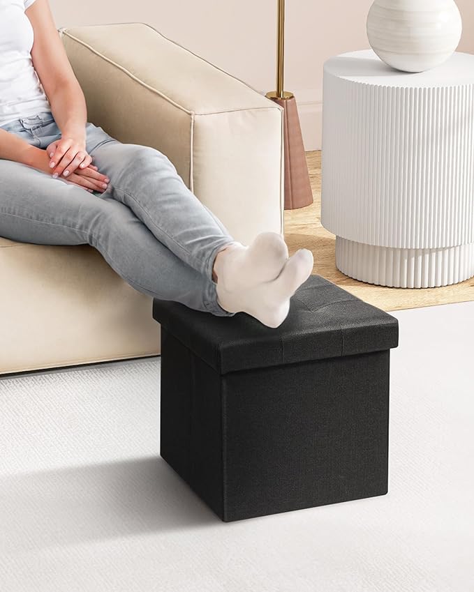 B FSOBEIIALEO Storage Ottoman Cube, Storage Chest Folding Ottomans Footrest for Living Room Seat, 12.6"X12.6"X12.6" (Linen Black)