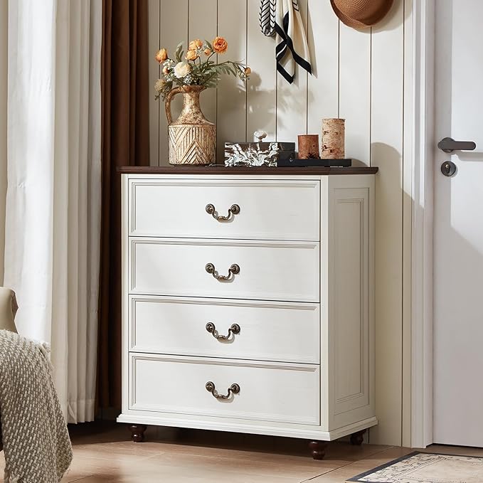 24" Wide Farmhouse Nightstand with Charging Station Set of 2,54" 7 Drawers Dresser, 37" Tall Rustic Chests of Drawers, Farmhouse Furniture Series for Bedroom,White