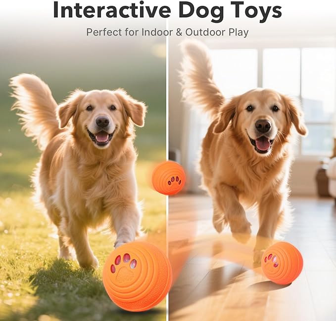 Upgraded Interactive Dog Toys, Motion Activated Automatic Rolling Dog Balls, 4 Play Modes, Durable TPU+PC Shell, Long-Lasting Battery for Small/Medium/Large Dogs (Orange)