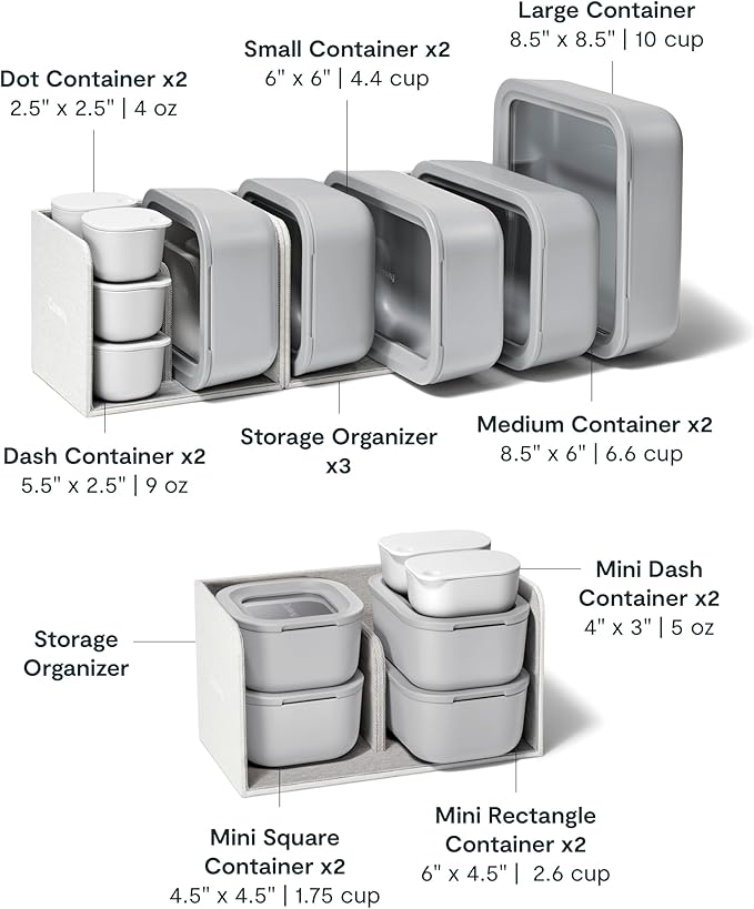 Caraway 22pc Glass Food Storage Set - Storage Containers for Food - Non-Toxic Ceramic-Coated Glass - Air Release Technology - Compact & Stackable Design - Gray