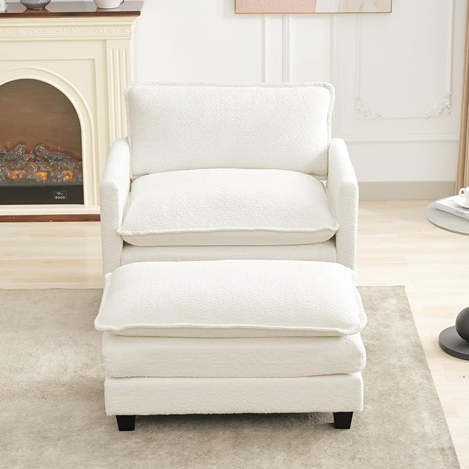 ROWHY Convertible Sectional Couch with Ottoman, Single Armchair with armrests, Modern Living Room Furniture Set, Small Couches for Small Spaces, for Living Room, Chenille, Beige