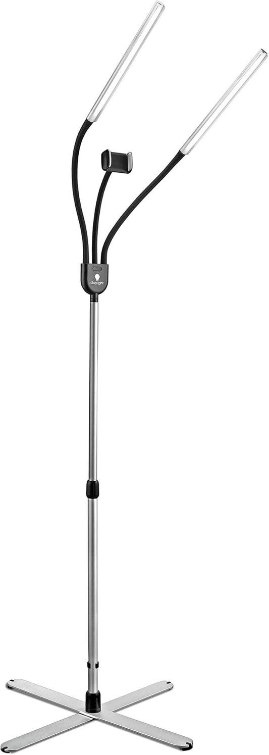 Daylight Company Gemini Floor Lamp, 2 Strobe Lamp, 4 Brightness Levels, Social Media, Nails, Salon, Beauty, Office and Much More - 4,500 LUX - 1,400 Lumen, Silver