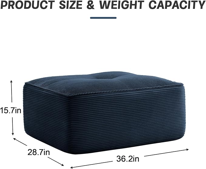 Blue Ottoman for Modular Sectional Sofa, Corduroy Deep Seat for Oversized Compressed Boneless Sectional Couches for Living Room Bedroom Apartment, Cloud Sofa Couch Set, Memory Foam, No Assembly