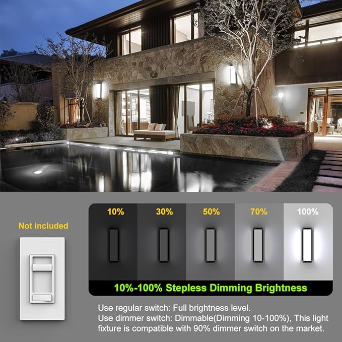 Sytmhoe Dimmable 16in 6000K LED Modern Outdoor Wall Light,10%-100% Dimming Porch & Patio Wall Light Fixture,Black Aluminum&Dual PC Wall Lights Suitable for Garage Living Room Courtyard House(6000K)