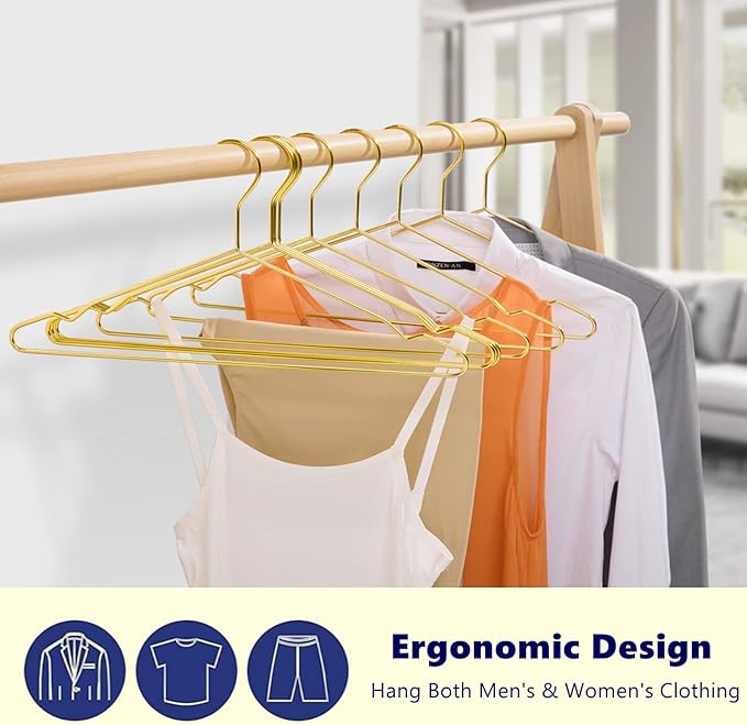 Amber Home 30 Pack 17" Shiny Gold Strong Metal Hanger, Heavy Duty Coat Hangers, Standard Suit Hangers for Jacket, Shirt, Dress