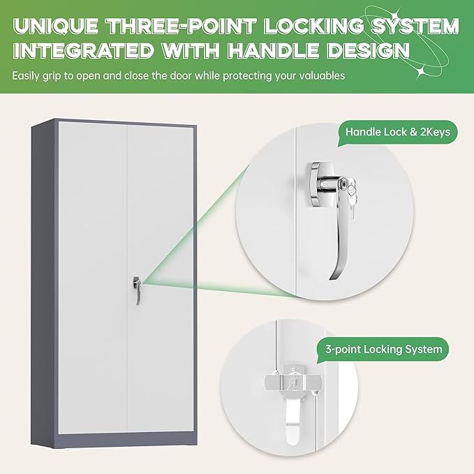 INTERGREAT Metal Storage Cabinet for Garage,72" Lockable Storage Cabinets with Doors and Adjustable Shelves,Steel Locking Cabinet for Garage,Office,Home,Gym,School (White Grey)