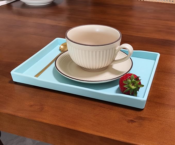 Blue Small Serving Tray (9.5 x 7 inch), Countertop Organizer for Bathtub Bathroom Vanity Items, Serving Accessory, Coffee, Drinks, Tea, Party, Spa, Perfume and Display Use.
