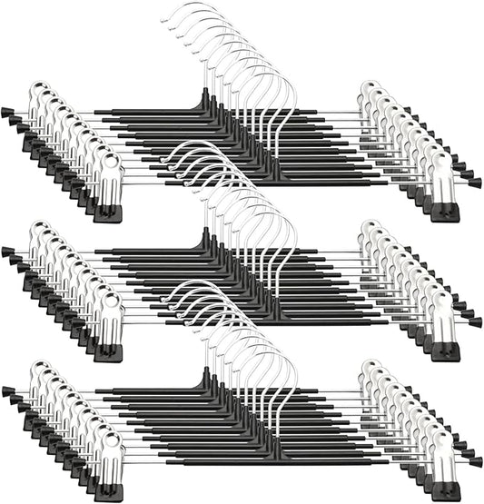 Pants Hangers with Clips - 30 Pack Heavy Duty, Non-Slip Adjustable Space Saving Skirt Hangers for Pants, Jeans, Shorts | Black | 12 Inch