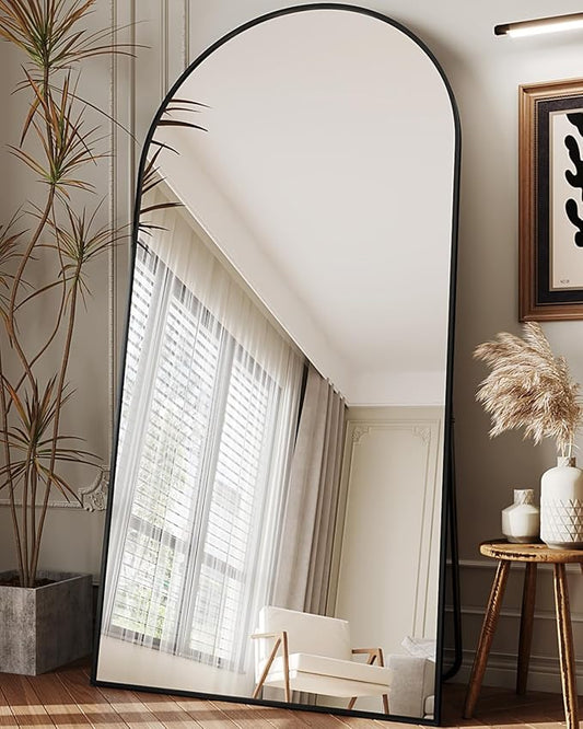 Full Length Mirror, 78"x38" Arched Floor Mirror Freestanding, Floor Standing Full Body Mirror with Stand for Bedroom, Hanging Mounted for Living Room Cloakroom, Black