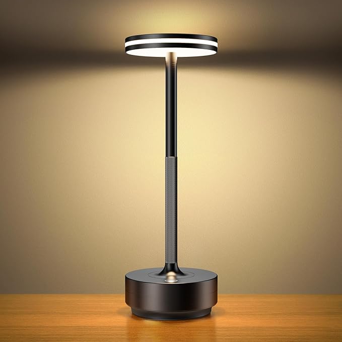 Hapfish Rechargeable Cordless Table Lamps, 5000mAh Battery Operated Lamp, 3 Color Modes, Dimmable, LED Table Lamps for Living Room,Outdoor, Dinner,Patio,Restaurant – Black
