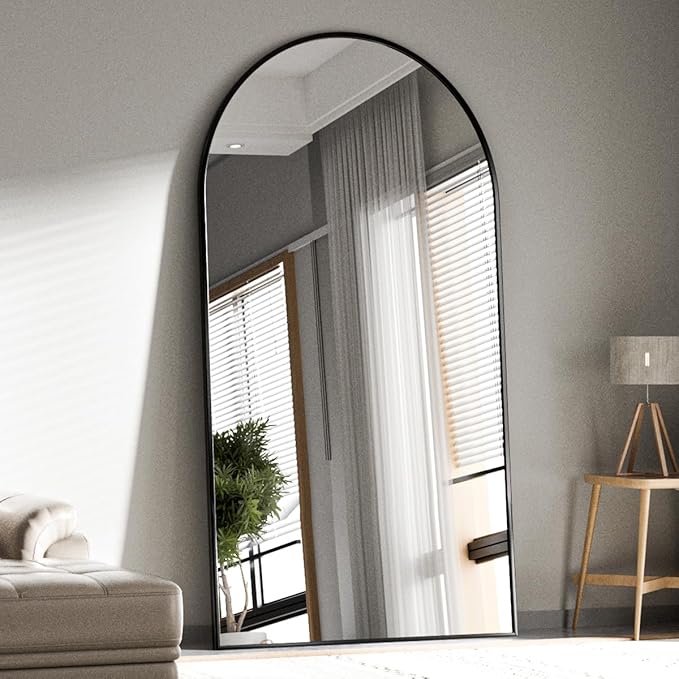 BEAUTYPEAK Arch Mirror Full Length, 76"x34" Wall Mirrors, Oversized Full Body Floor Mirror, Aluminum Alloy Frame for Bedroom, Dressing Room, Black