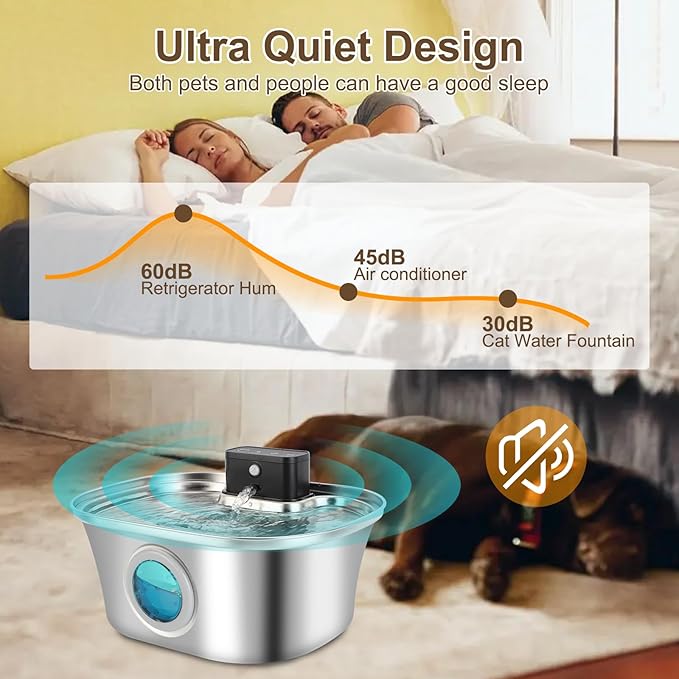 Wireless Cat Water Fountain Stainless Steel, 3.2L Large Dogs Drinking Dispenser Fountain with Spout, Automatic Feeder Indoor, Cordless Water Bowl for Cats Dogs Pets Auto Animals Waterfountain - 108oz