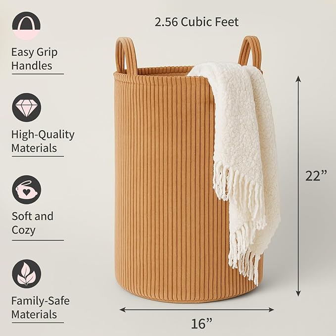 PUTSKA Laundry Basket Hamper – Blanket Basket for organizing, Décor and Toys, Clothes Hamper – Perfect for Baby and Kids Room, Nursery, Bedroom, Bathroom, Living Room – Extra large, Brown