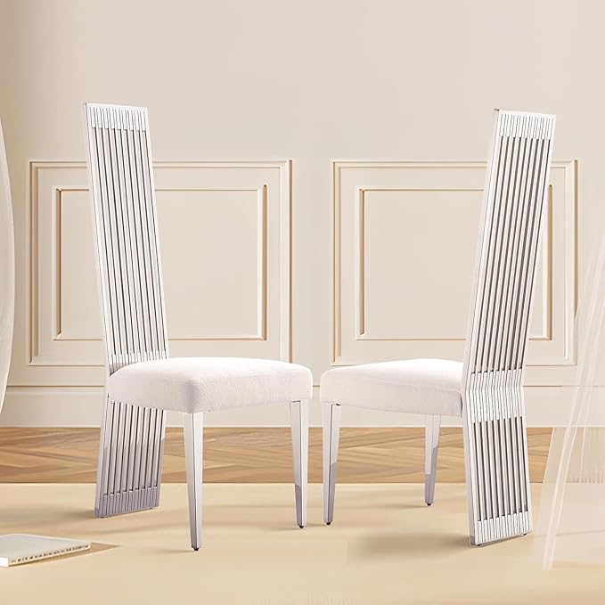 Luxury Dining Chair Set of 8, Polished Silver High Back Kitchen Chairs, Modern Simple Dining Chairs with Upholstered Padded Seat and Sturdy Metal Mirrored Legs for Dining Room,Kitchen