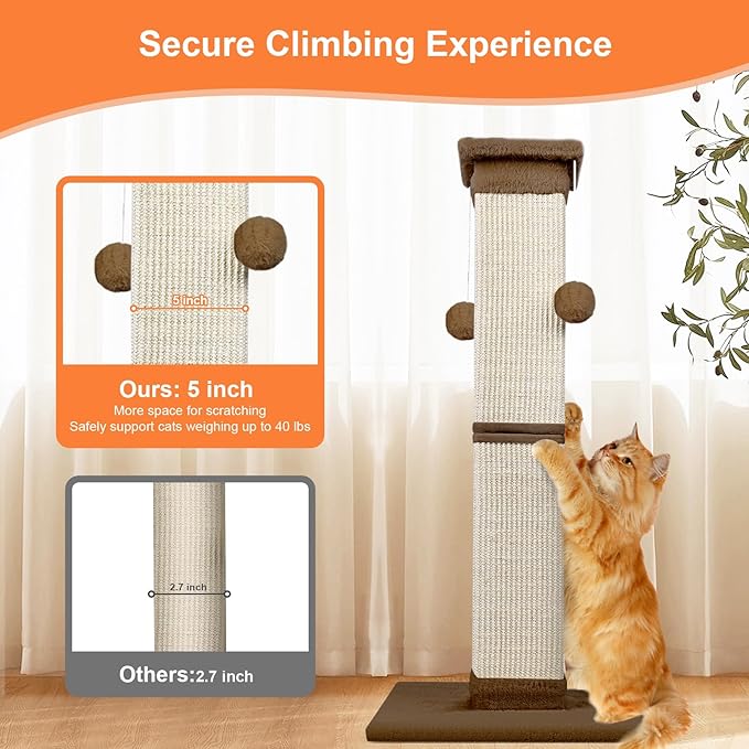 Cat Scratching Post 33 Inch Nature Sisal Cat Scratch Post for Indoor Cats, Large Cat Scratcher Protect Your Furniture, for All Breeds Brown