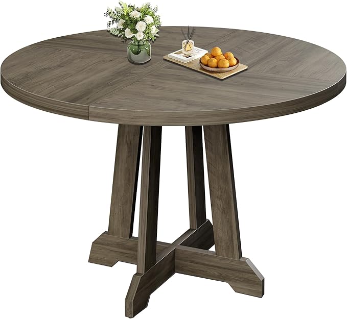 GarveeHome Round Dining Table for 4,Kitchen Dining Room Circle Dinner Pedestal Table,Space Saving Wood Kitchen & Dining Room Furniture,47-inch Diameter