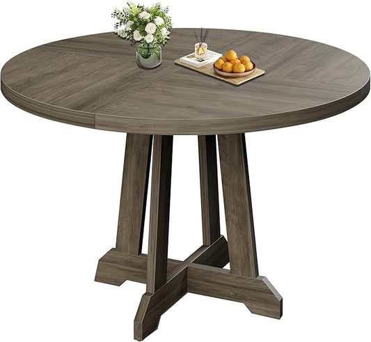 GarveeHome Round Dining Table for 4,Kitchen Dining Room Circle Dinner Pedestal Table,Space Saving Wood Kitchen & Dining Room Furniture,47-inch Diameter