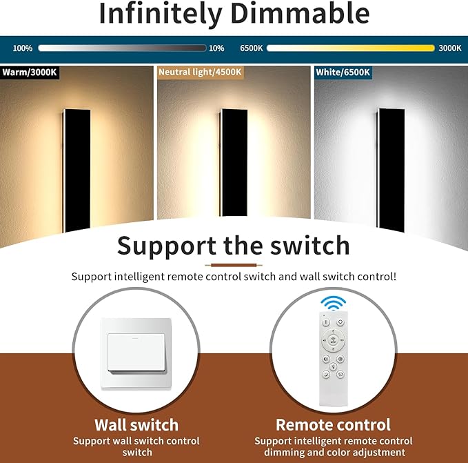 2 Pack Outdoor Wall Light Fixture, 39.3inch Modern Wall Sconce, IP65 Waterproof Dimmable 3000K-6000K with Remote Control, Outside Porch Lighting for Fence, Patio, Yard, Garage
