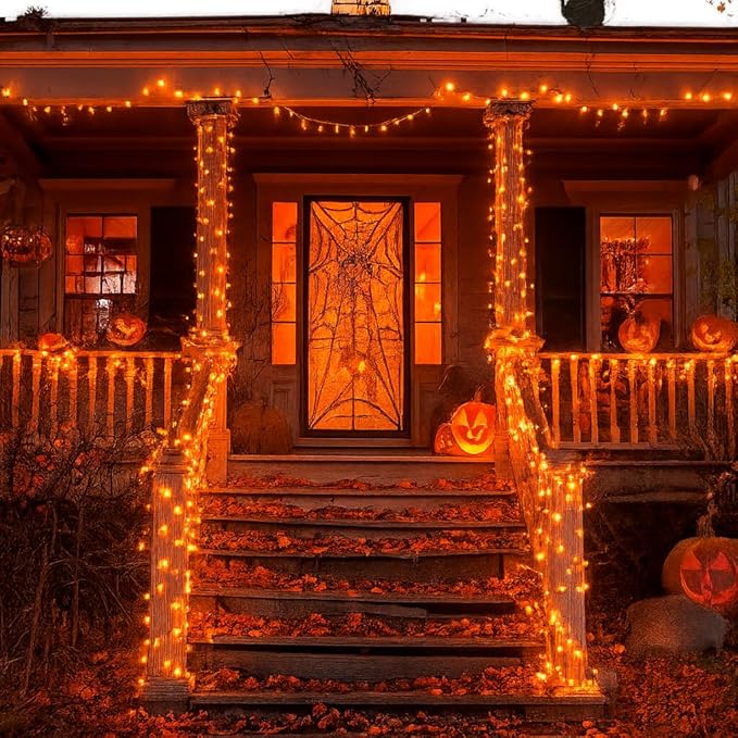 Kwaiffeo Super Long Halloween Lights: 1000LED 328FT 8 Modes Orange String Lights Outdoor Indoor for Halloween Decorations Fall Decor Outside Party Yard Tree, UL Plug
