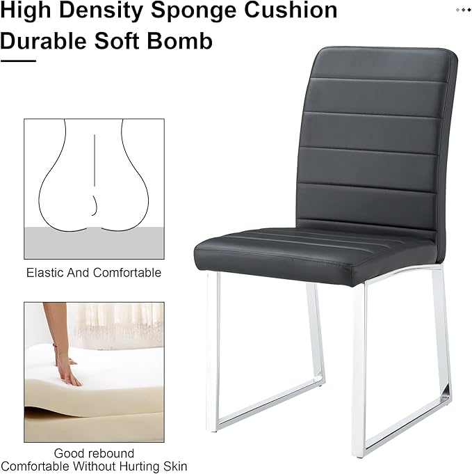 Modern Dining Chairs Set of 4, White Faux Leather Kitchen Chairs, Upholstered Armless Dining Room Chair with Gold Mental Legs Heavy Duty, Comfortable (Black Chairs, Set of 2)