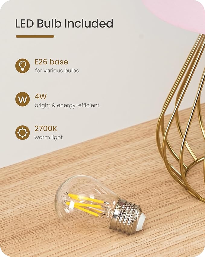 Pink and Gold Table Lamp, Small Bedside Lamp with Metal Base & Pink Linen Lampshade, Modern Nightstand Lamp, Little Cute Desk Lamp for Girl Kid's Room, 2700K LED Bulb Included, DP06TL05
