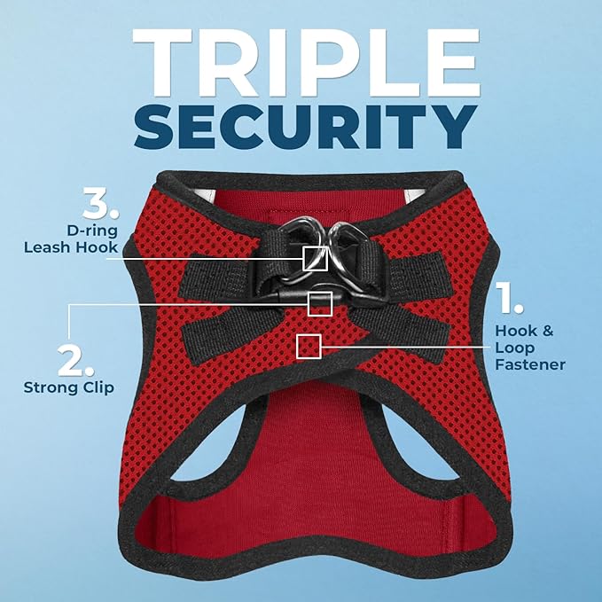 Best Pet Supplies Voyager Step-in Air Harness - All Weather Mesh, Reflective, No Pull Harness for Dogs, Cats - Secure with Hook & Loop Fastener, Buckle, Double D-Rings - Red/Black Trim, XXS