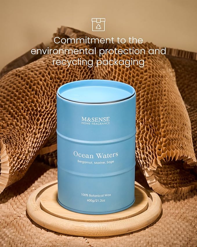 M&SENSE Ocean Waters Scented Candles Large Beach Candle, Summer Soy Candles 21.2oz 120 Hour Slow Burning,Aromatherapy Candle for Stress Relief Meditation Relaxing