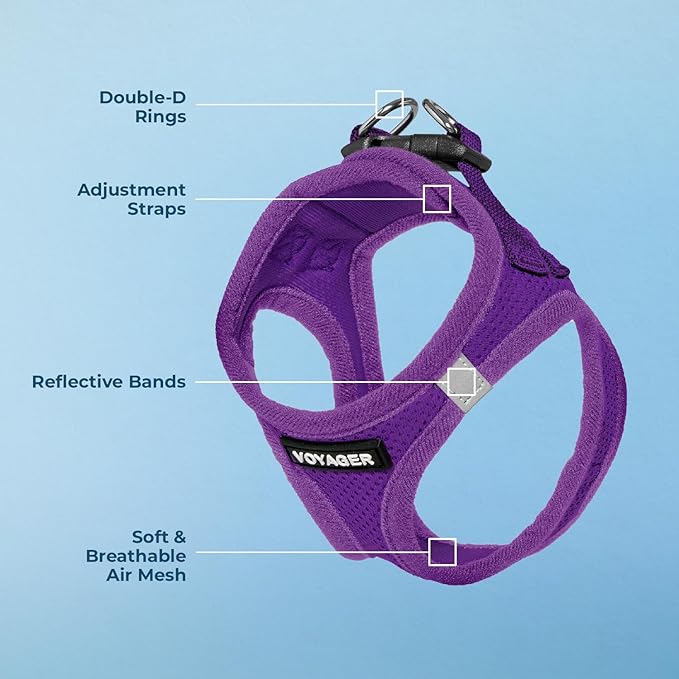 Best Pet Supplies Voyager Step-in Air Harness - All Weather Mesh, Reflective, No Pull Harness for Dogs, Cats - Secure with Hook & Loop Fastener, Buckle, Double D-Rings - Purple, XXXS