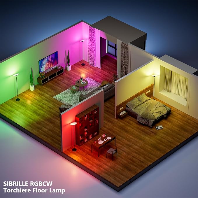 RGB Torchiere Floor Lamp - 30W Dimmable LED Standing Lamp with Remote, Multi Color Changing, 72in Tall Corner Light, Bright Standing Pole Light for Office Living Room Bedroom Basement, Black