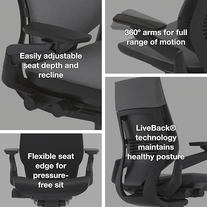 Steelcase Gesture Office Chair - Ergonomic Work Chair with Wheels for Carpet - Comfortable - Intuitive-to-Adjust for Desk - 360-Degree Arms - Licorice Fabric