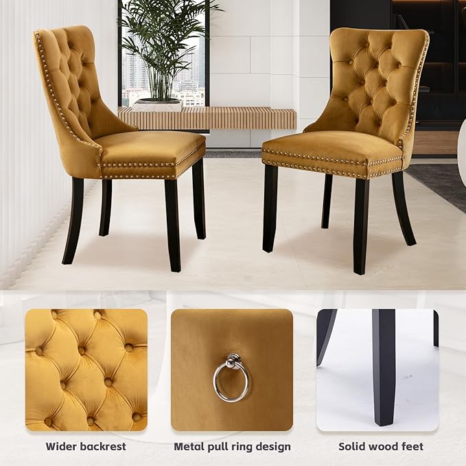 SoarFlash Kitchen Table and Chairs for 2, 31.5" Dining Table Set for 2 with Velvet Upholstered Chairs, 3 Piece Round Kitchen Table Set, Dining Room Table Set for Small Space, Apartment, Gold/Black