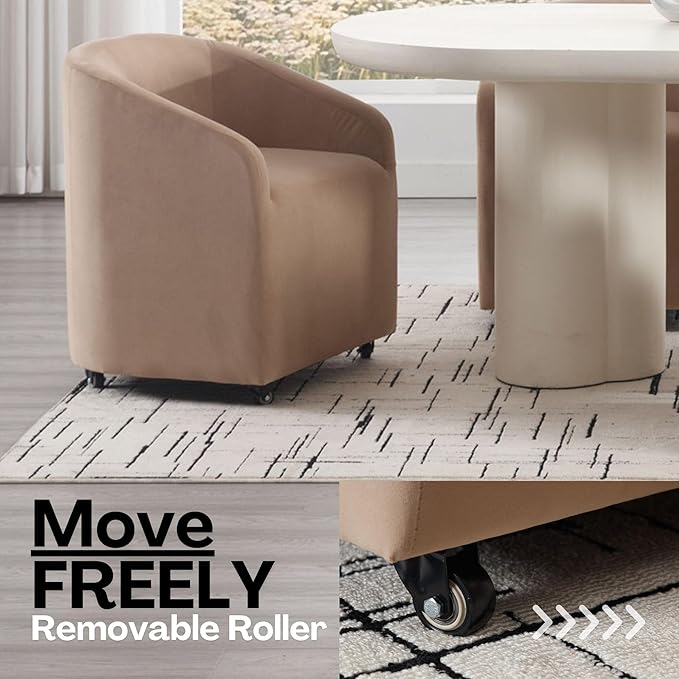 Khaki Barrel Dining Room Chairs with Swivel Casters Set of 2 Velvet Upholstered Modern Dining Chairs with Arms Back Accent Side Chairs for Living Reading Room Kitchen Bedroom