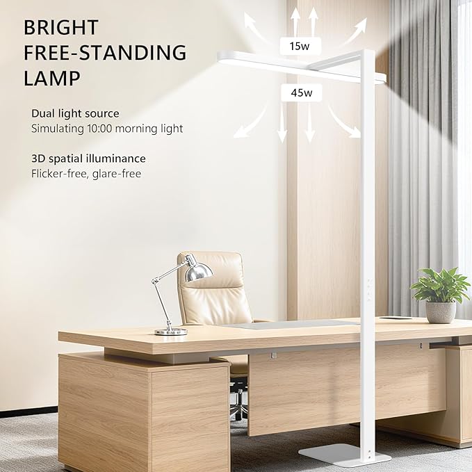 73" LED Floor Lamp, Full Spectrum Eye-Care Reading Floor Lamps, 60W Dimmable Standing Light,4300LM Natural Bright Floor lamp for Living Room, Bedroom, Office, Study Room, Ra97, 4000K