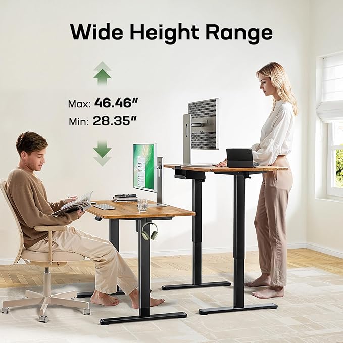 Electric Standing Desk with One-Piece Desktop,48 x 30 inch Height Adjustable Office Gaming Computer Desk with Tabletop, Home Office Stand up Desk with 4 Memory Presets, Table for Bedroom(2 Packages)