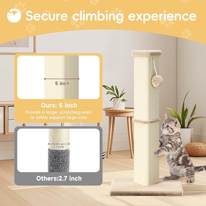 Cat Scratching Post, 32 Inch Tall Scratching Post for Indoor with 5 Inch Diameter Posts and Ball Cat Scratcher for Medium and Large Cats