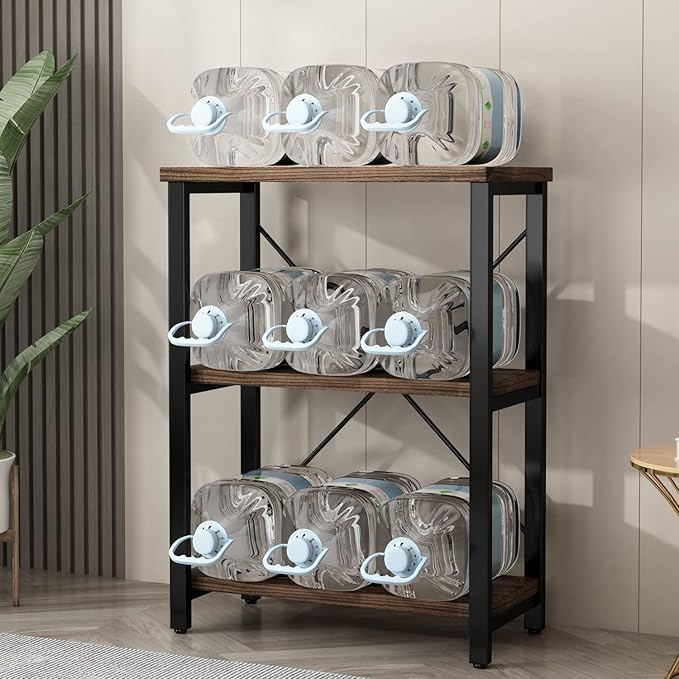 3 Tier Industrial Solid Wood Bookcases, Open Etagere Bookshelf with Metal Frame, Rustic Wood and Metal Shelving Storage Organizer for Living Room Book Shelves Furniture (AY01-3tier)