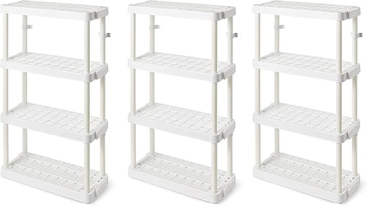 Gracious Living 4 Shelf Adjustable Height Medium Duty Storage Unit 14 x 32 x 54.5 Organizer for Home, Garage, Basement, & Laundry, White (3 Pack)