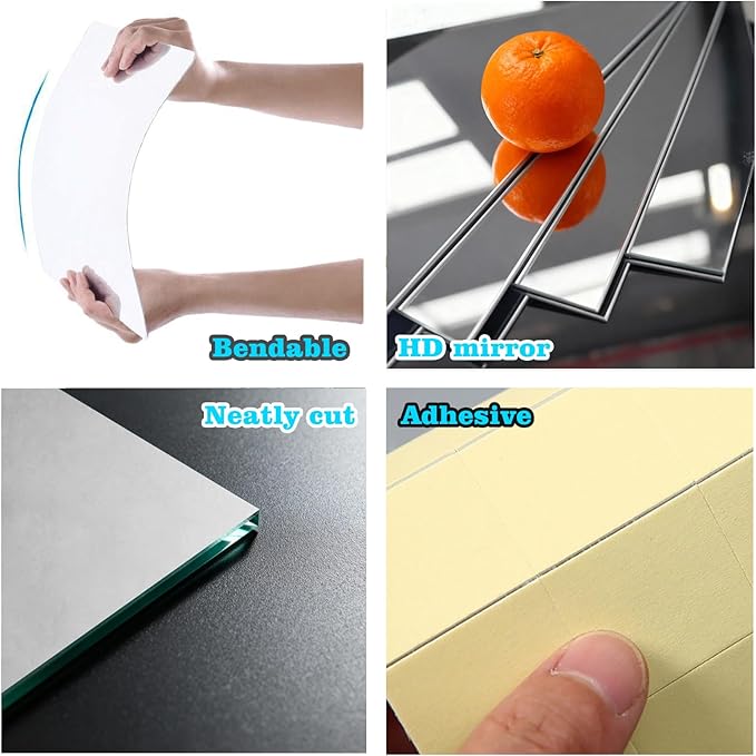 3 PCS Wall Mirror Tiles, Upgrade Shatterproof Self-Adhesive Full Length Mirror for Bedroom, Bathroom, Home Gym - Frameless Acrylic Tiles for Home Decor 17.8'' x 12''