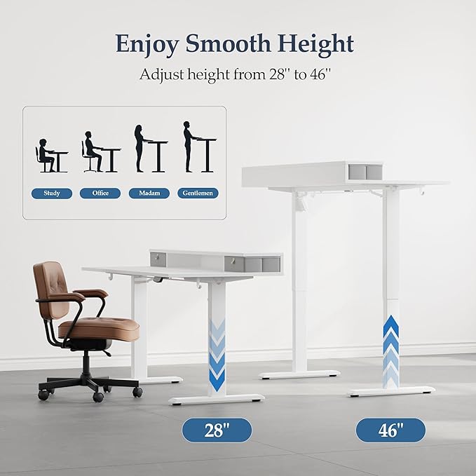 Klicelor 55 Inch Electric Standing Desk with Drawers, Adjustable Height Small Sit Stand Desk for Home Office, Compact Computer Workstation with Storage– White
