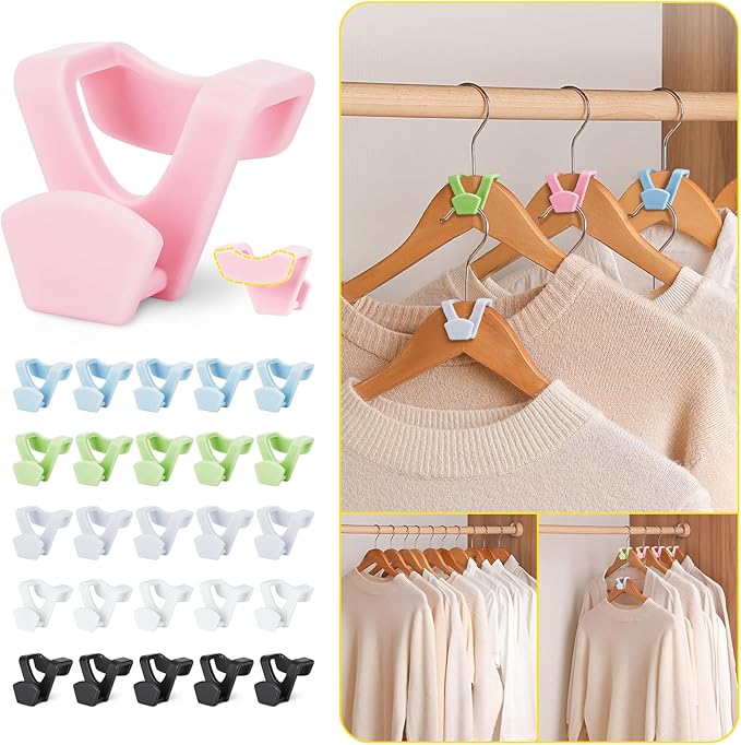 HOUSE DAY Closet Organizers and Storage 60 Pack, Space Saving Hanger, College Dorm Essentials for Girls, Multicolored Clothes Hangers Connectors, Dorm Rooms Space Saver Multicolored