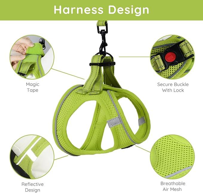 BELLA & PAL Step in Vest Harness for Small and Medium Dogs, No Pull Small Dog Harness with Leash Set, Comfortable Air Mesh Dog Vest Harness with Reflective Strip (Avocado Green, XS)