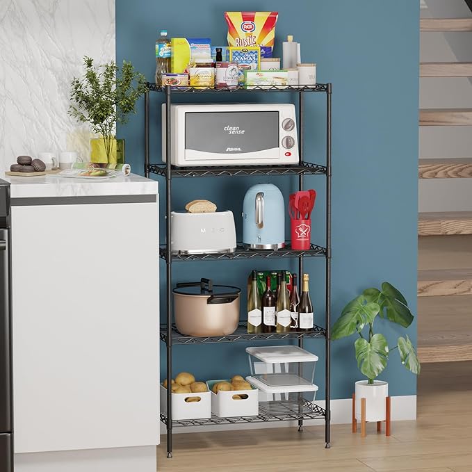 BestOffice 5-Shelf Storage Shelves, Adjustable Shelving Unit Wire Shelving Metal Shelves,11.6" D x 21.5" W x 47.6" H,Black