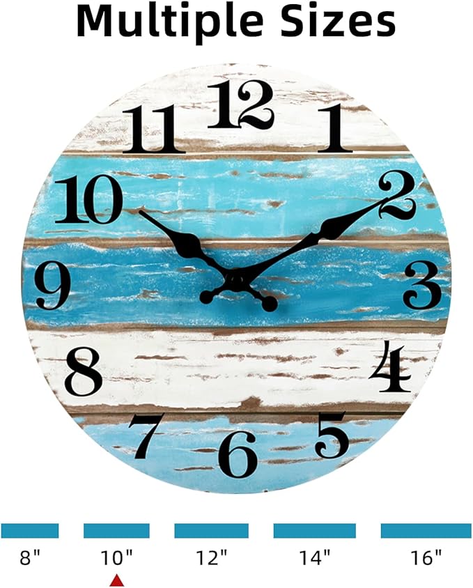 CHYLIN Wall Clock - Beach Themed Blue Wall Clocks Battery Operated Silent Non-Ticking, Coastal Nautical Clock Decorative for Home Kitchen Living Room Office Bathroom Bedroom(10 Inch)