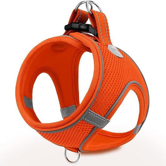 Joytale Small Dog Harness, Breathable Mesh Step-in Vest, Reflective Soft Padded Harnesses for Cats and Puppies Dogs, Orange, XXXS