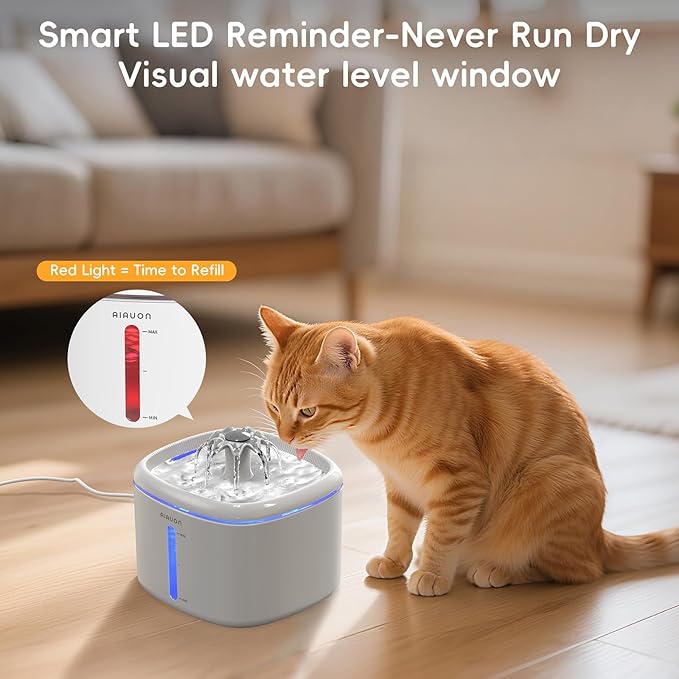 Cat Water Fountain，2.5L/84oz Pet Cat Fountain – Ultra Quiet Upgraded Automatic Pet Water Dispenser with 8 Replaceable Filters, Indoor Cat & Dog Drinking Bowl-W (W01Pro)