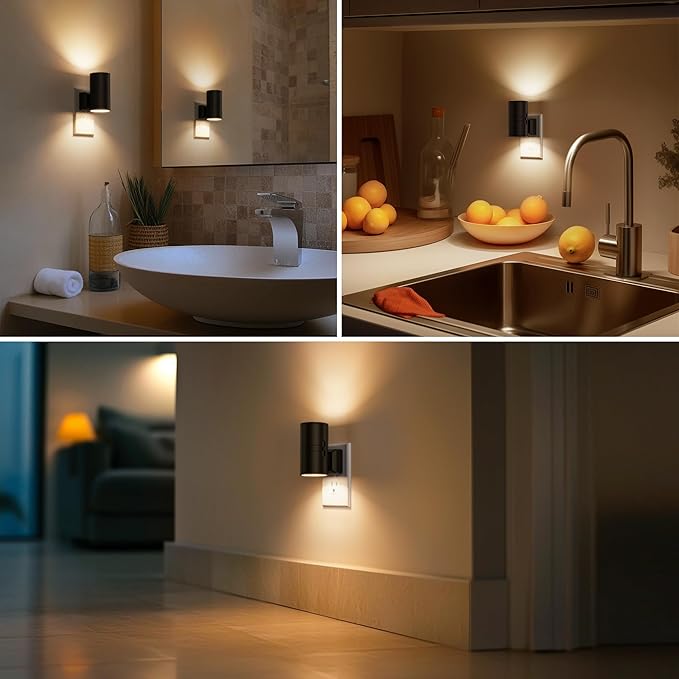Briignite Night Lights Plug into Wall, Modern LED Night Light Plug in, Dusk to Dawn Sensor, Soft White 3000K, 0-100LM Adjustable Brightness, Dimmable NightLight for Hallway, Bedroom, Stairway, 4 Pack